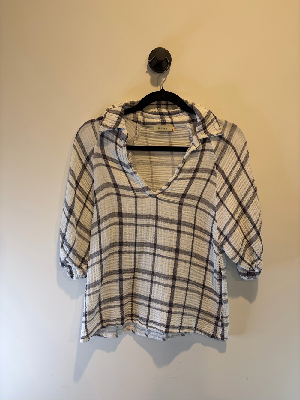 STARK White and Gray Plaid V-Neck Tunic